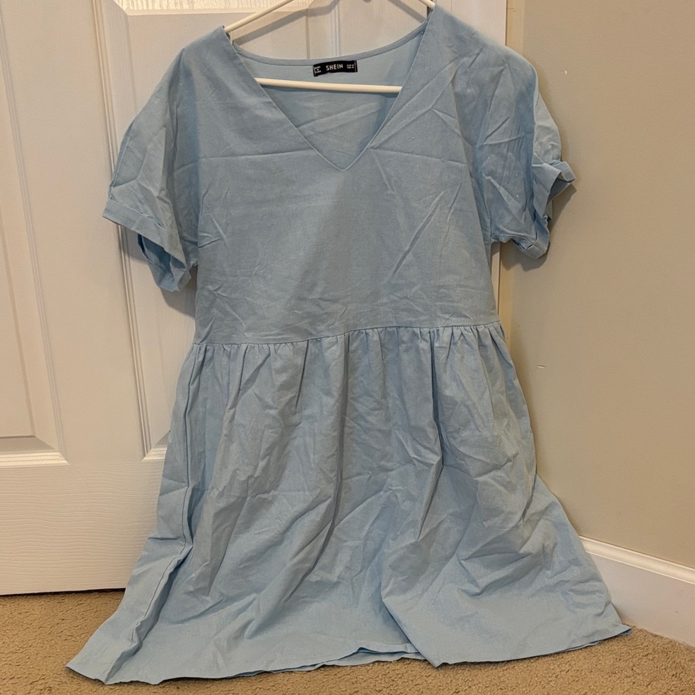 SHEIN Light Blue V-Neck Dress